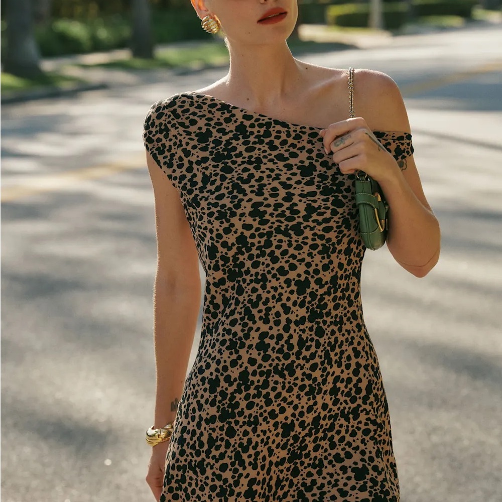 Reformation Tan and Cream One Shoulder Bodycon Dress